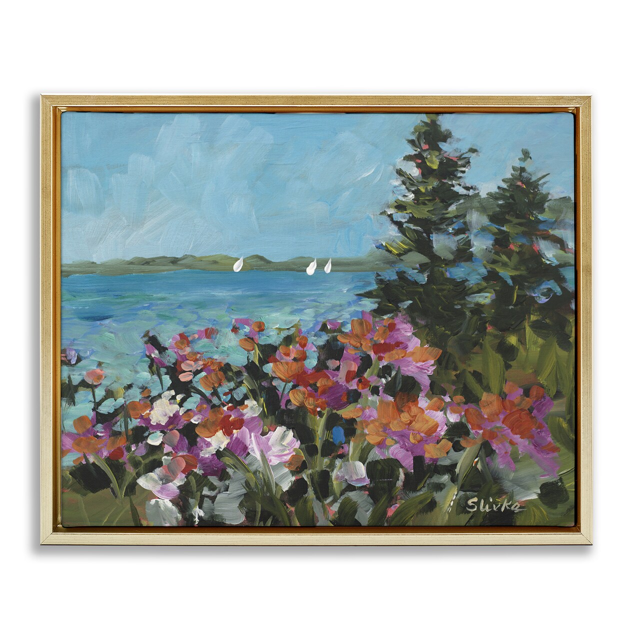 Stupell Industries Coastal Flowers with Seascape Floating Frame By JANE SLIVKA